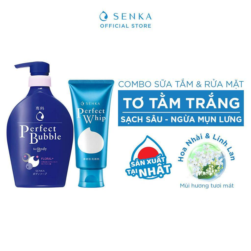 Bộ đôi Sữa tắm hương hoa tươi mát 500ml &amp; Sữa rửa mặt Senka Perfect Whip 120g