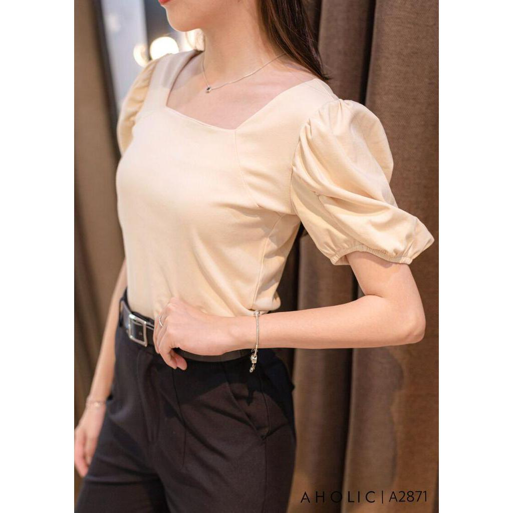 Áo cotton bozip cổ vuông crop nhẹ Aholic A2871