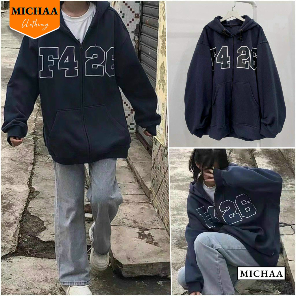 Áo Khoác Nỉ F426 Nam Nữ Ulzzang Unisex Tay Rộng, Áo Khoác Dây Kéo Form Rộng - MICHAA AKN90