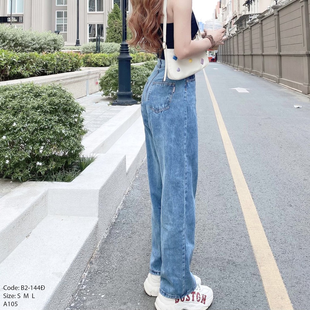 Quần Jean Baggy Nữ Ống Rộng, Lưng Cao, Màu Xanh Nhạt, Dễ Phối Đồ Dành Cho Nữ, Hình Shop Chụp 100% MÃ 144Đ