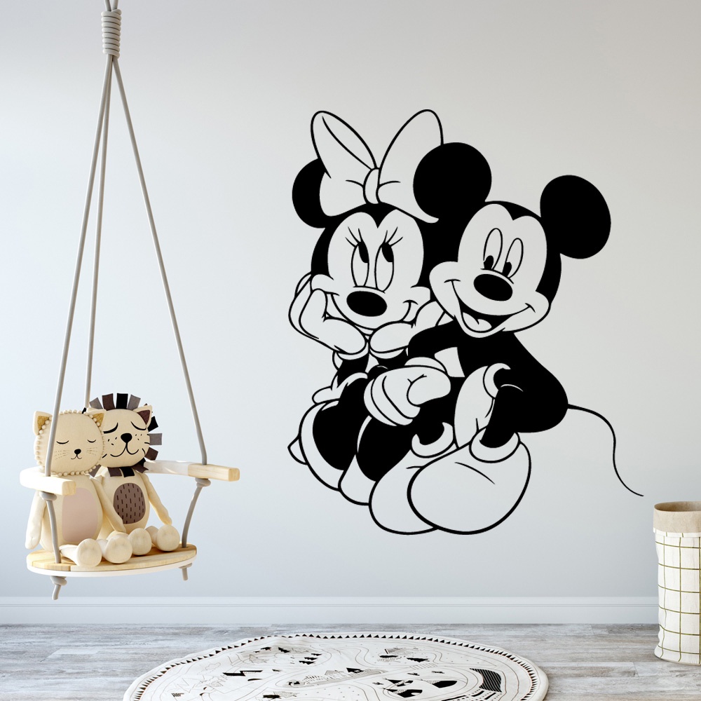 Sticker Dán Tường Bằng Pvc Họa Tiết Hoạt Hình Chuột Mickey Dễ Thương