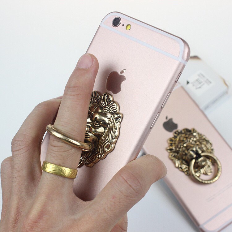 Nhẫn Đỡ Điện Thoại Bằng Đồng Hình Đầu Sư Tử Phong Cách retro Cho iphone samsung huawei xiaomi oppo Giá Đỡ