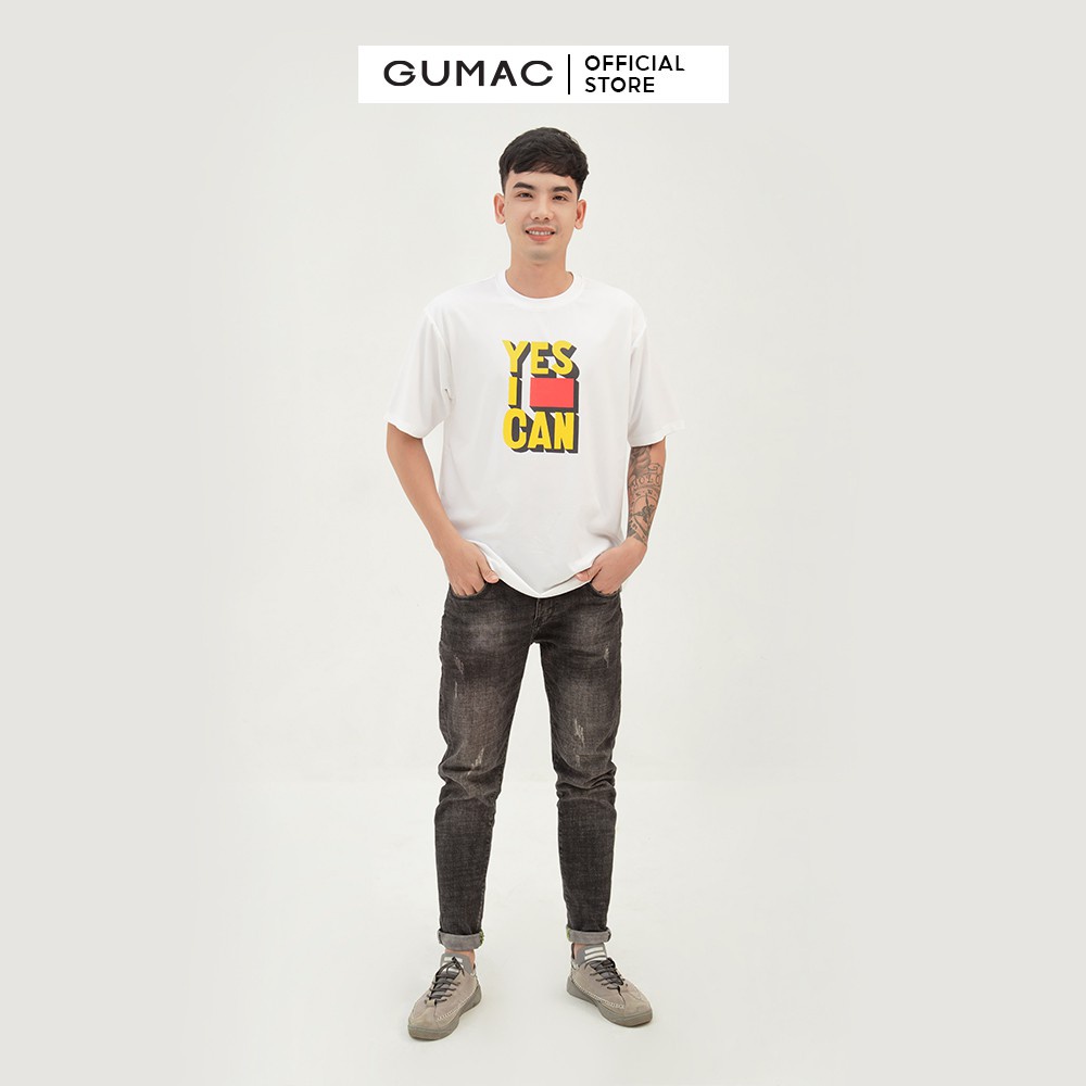 Áo thun nam in chữ độc đáo GUMAC phong cách basic, chuẩn men ATNB361