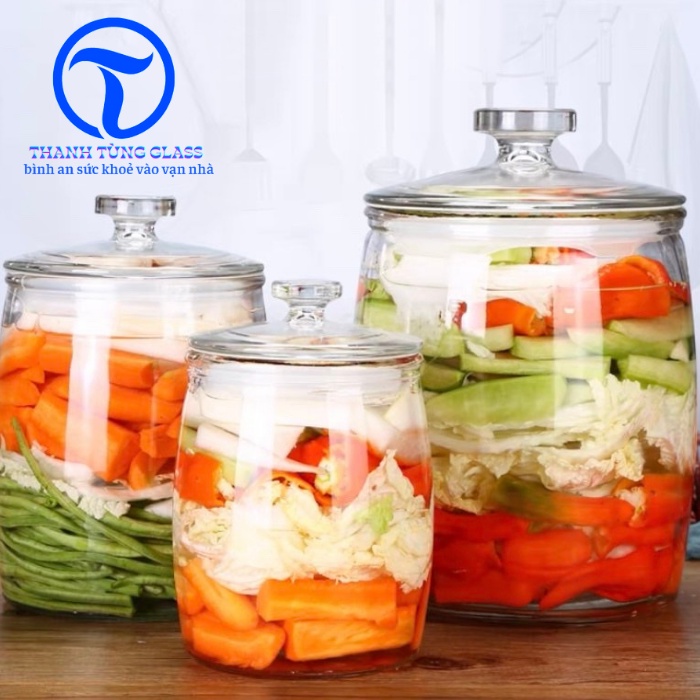 Bình thủy tinh HD12 ngâm hoa quả, ngâm sâm, muối dưa, muối cà, 2.2L & 4.2L
