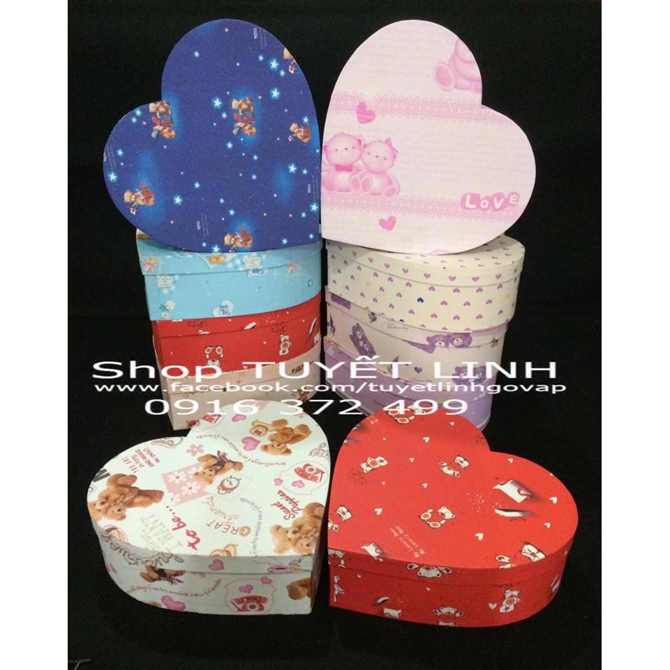 Hộp quà hình tim dk 25cm giấy in hình cute: 55k / hộp