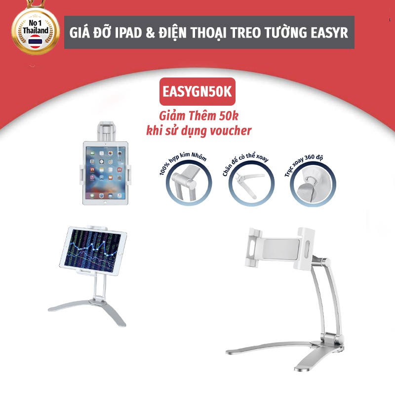 Giá Đỡ Ipad &amp; Điện Thoại Treo Tường EASYR [FREESHIP] Tương Thích Với Thiết Bị 4~11inch, 100% Nhôm Siêu Bền