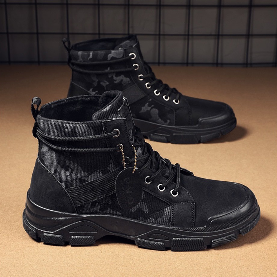 Giày boot nam ZiB272 rằn ri - da và kaki dày dặn - Mẫu mới 2022
