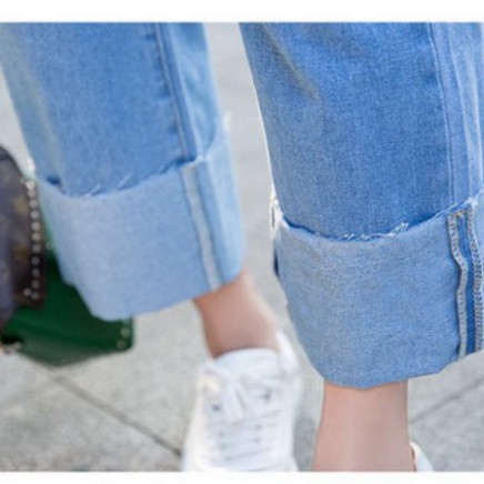 Quần Jeans Ống Rộng QJ005 / Ống Suông Lưng Cao Qua Rốn BigSize - Không Giãn - Lật Lai