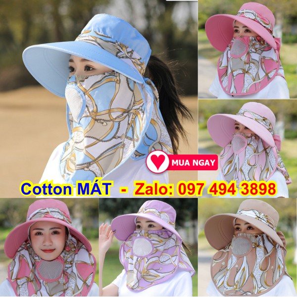 Nón che nắng nón chống nắng vải cotton cực đẹp và mát vành nón rộng mát có khẩu trang 2 lớp bảo vệ sức khỏe