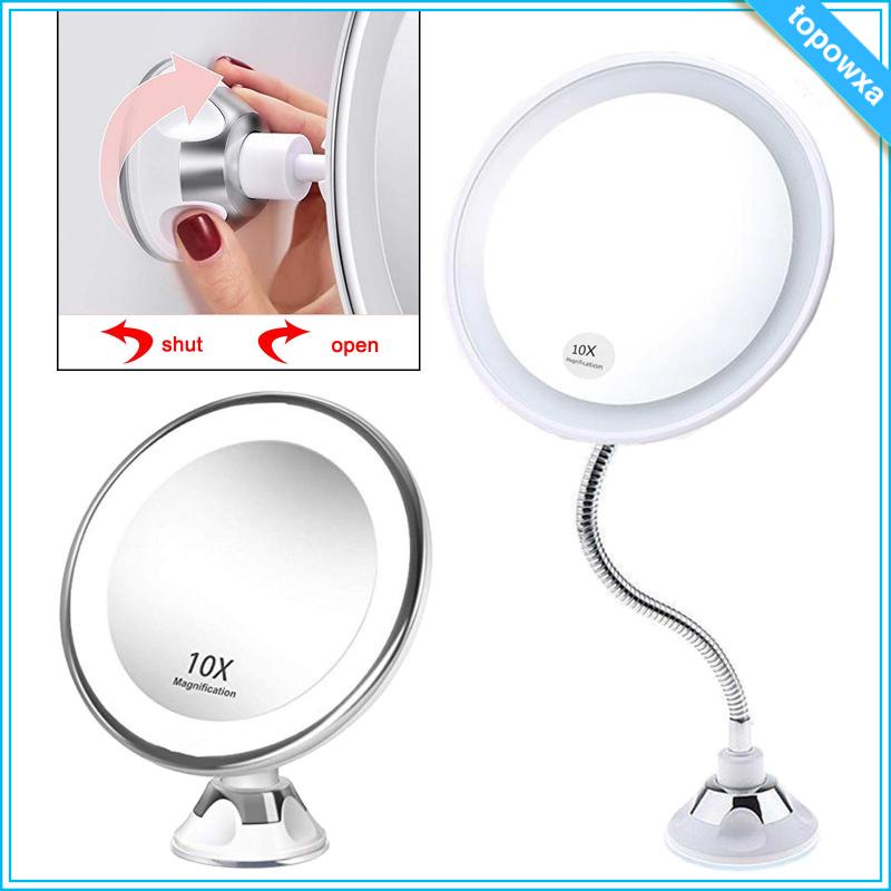 Gương Trang Điểm Phóng Đại 10X Có Giác Hút Mạnh Xoay 360 Độ Có Đèn Cho Phòng Tắm