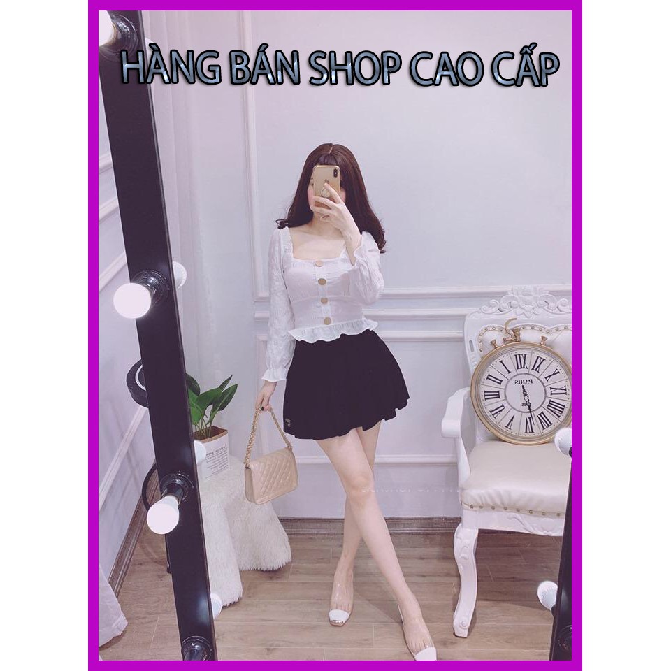 Sét đầm dự tiệc cổ vuông tay dài phối nút (Hàng Bán Shop) thời trang SUSU_FASHION193 | BigBuy360 - bigbuy360.vn