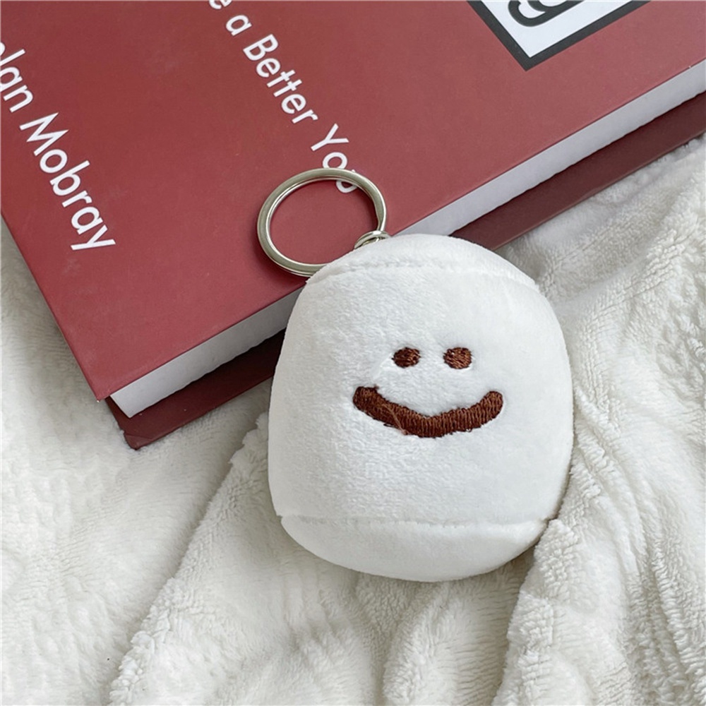 Móc Khóa Quả Cầu Marshmallow Hình Mặt Cười Nhồi Bông Dễ Thương