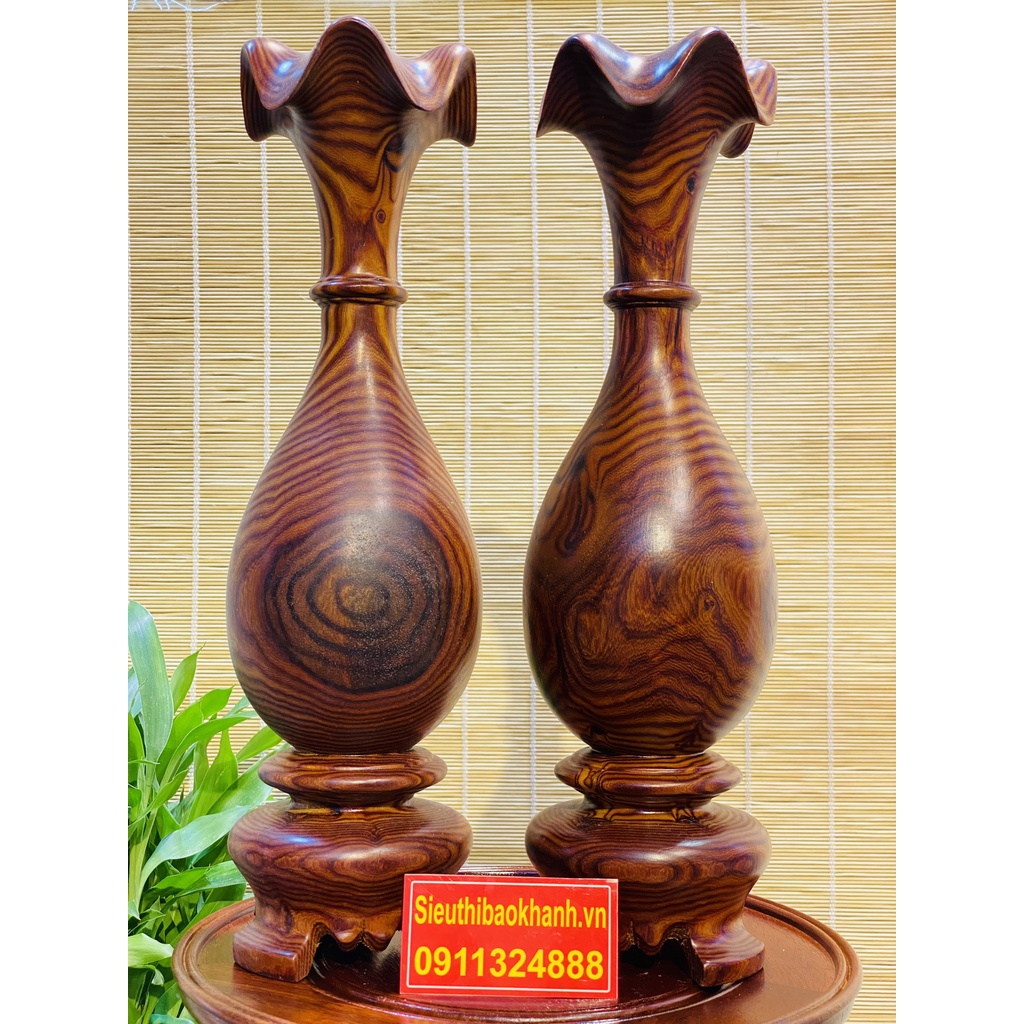 Cặp lục bình tì bà gỗ cẩm vân tự nhiên cao 40cm