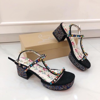 Giày sandal xuồng gucci hồ ngọc hà đính đá 7 màu siêu sang hàng full box