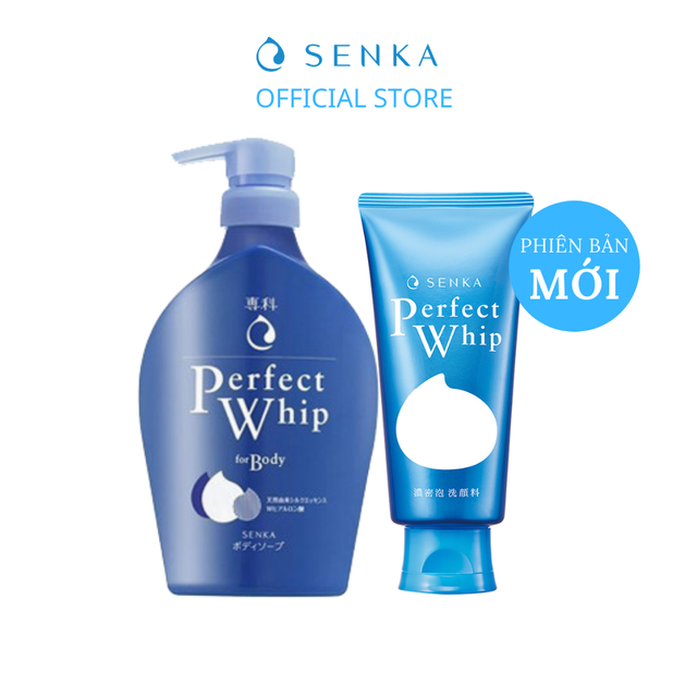 Bộ đôi Senka Perfect Whip: sữa tắm dưỡng ẩm 500ml và sửa rửa mặt tạo bọt dưỡng ẩm chiết xuất tơ tằm 120g
