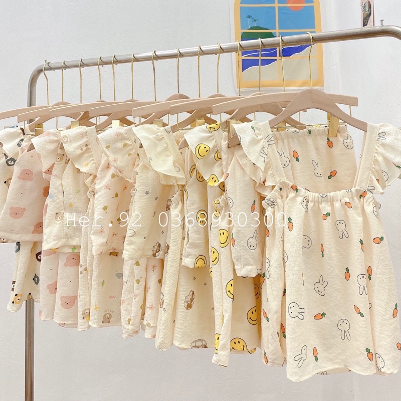 Đồ ngủ mặc nhà cánh tiên chất đũi hoạ tiết dễ thương siêu mát mùa hè