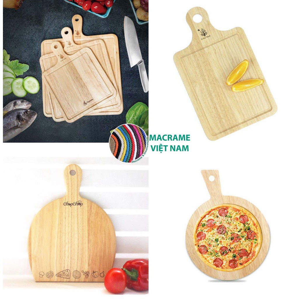 Khay gỗ có tay cầm pizza decor, dùng chụp ảnh, trang trí, đựng đồ ăn gỗ cao su - HÀNG CHÍNH HÃNG - BẢO HÀNH 1 ĐỔI 1