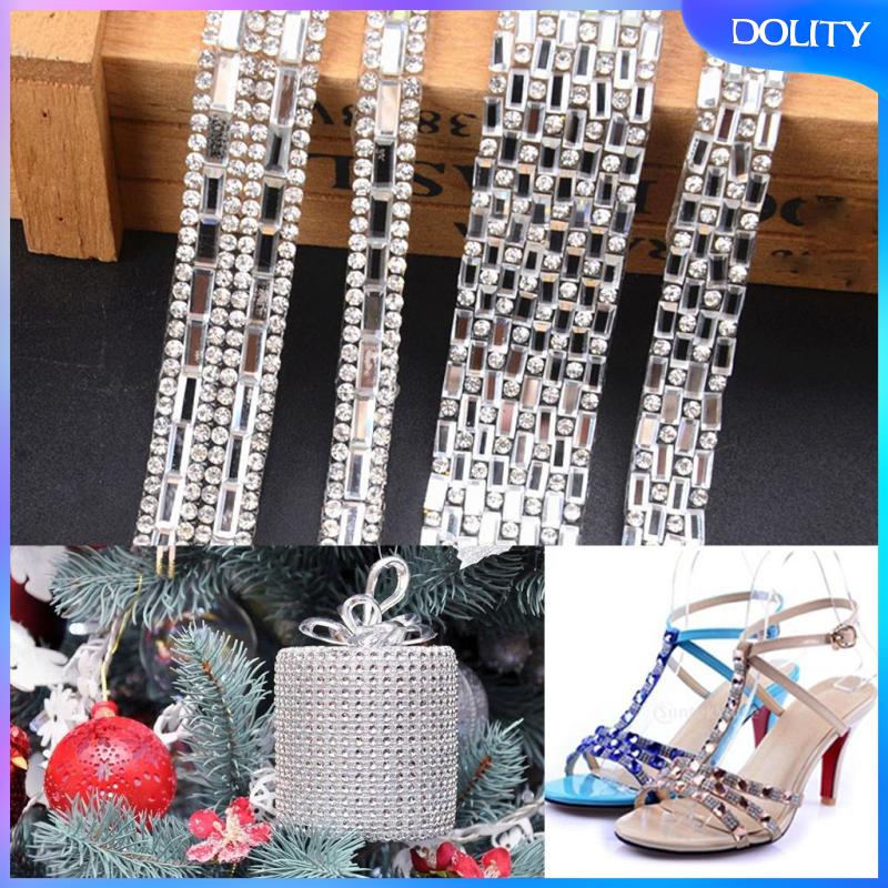 Cuộn Dây Ruy Băng Đính Đá Pha Lê Màu Bạc Dài 1 Yard 6 Hàng 12mm Dùng May Vá DIY