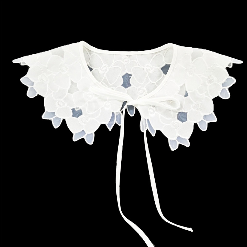 Khăn Choàng Cổ Giả Vải Organza Trắng Thêu Hoa Cho Nữ