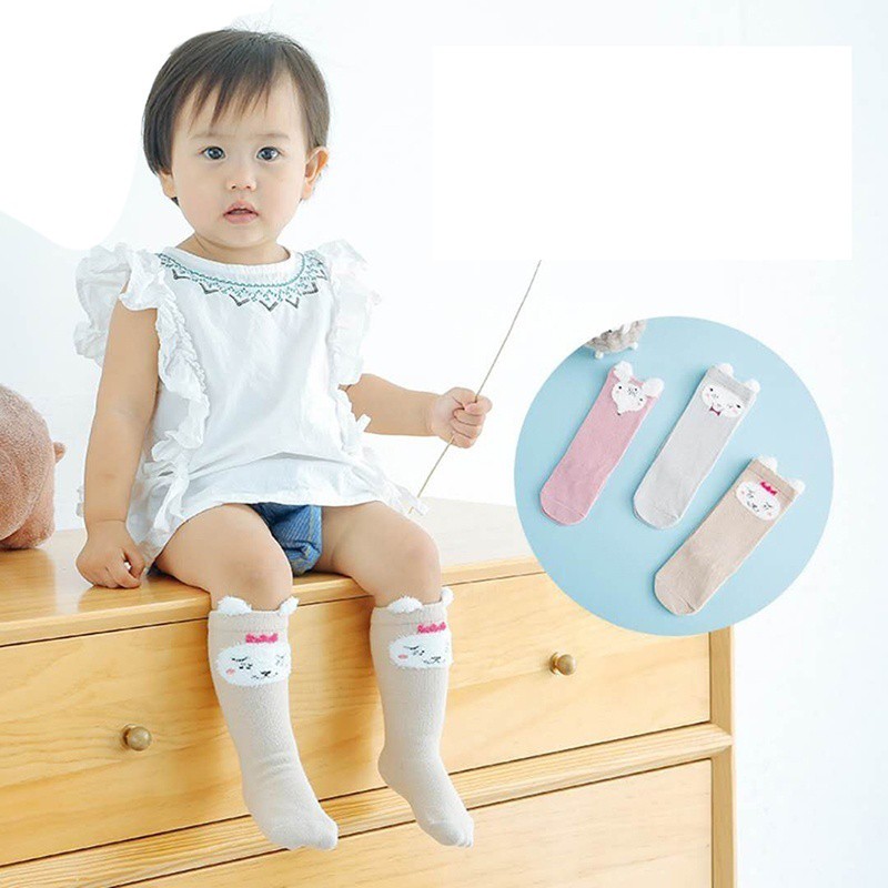 Bộ 3 đôi tất cotton ngang gối họa tiết động vật hoạt hình cho bé