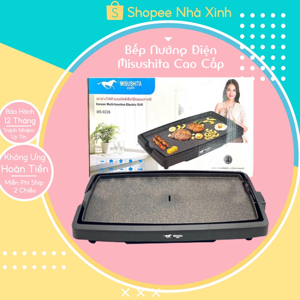 Bếp nướng điện Misushita vân đá chống dính, Bếp nướng điện không khói Thái Lan cao cấp - BH 24 tháng