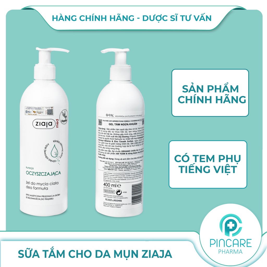 Sữa tắm Ziaja 400ml ngừa khuẩn, nấm - Hàng chính hãng - Nhà thuốc PinCare
