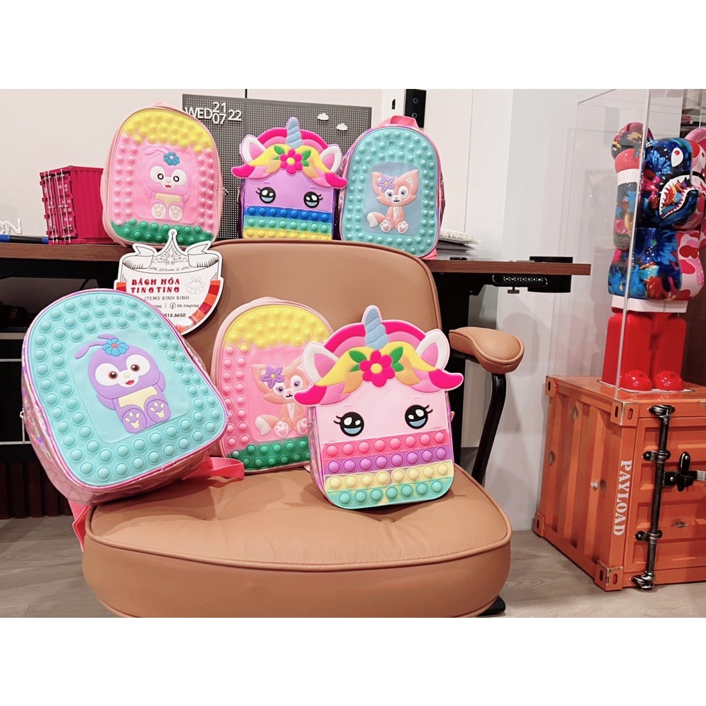 Balo pop it size 26*17cm họa tiết đáng yêu, Balo đi chơi cho bé kiểu nhấn bong bóng _ Tingting