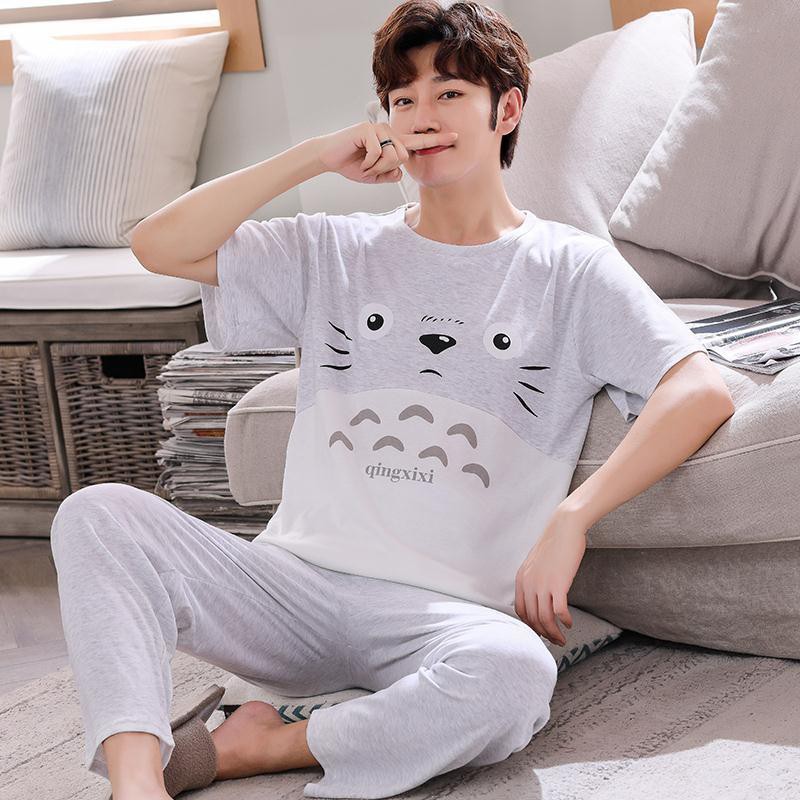 đồ ngủ✜▦♗pyjama cho teen, quần nam ngắn tay, cotton mỏng, học sinh trung cơ sở, trẻ lớn 12-15-17-18 tuổi phục vụ tại nhà