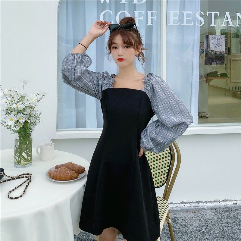 Đầm Ngắn Kẻ Sọc Caro Phong Cách Pháp 2021 Thời Trang Xuân Thu