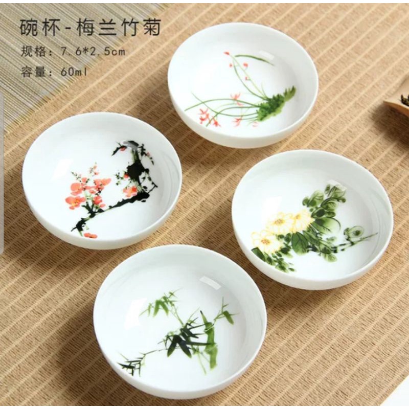 Bộ 10 chén nón bằng sứ Cảnh Đức mỏng tang thấu quang tuyệt đẹp