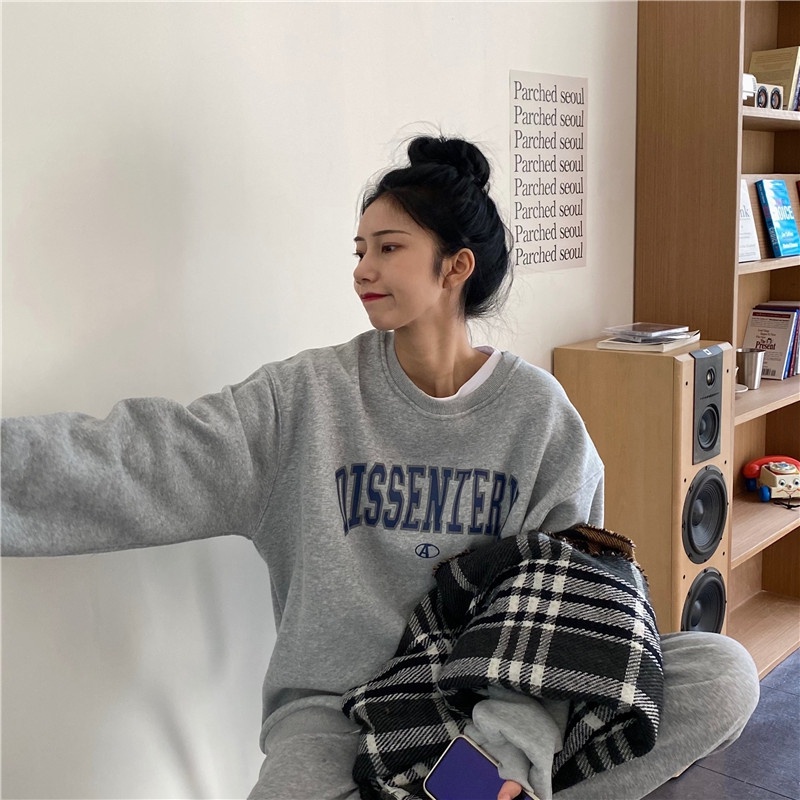 Áo thun ZHELIHANGFEI tay dài dáng rộng theo phong cách retro Mỹ dễ phối đồ