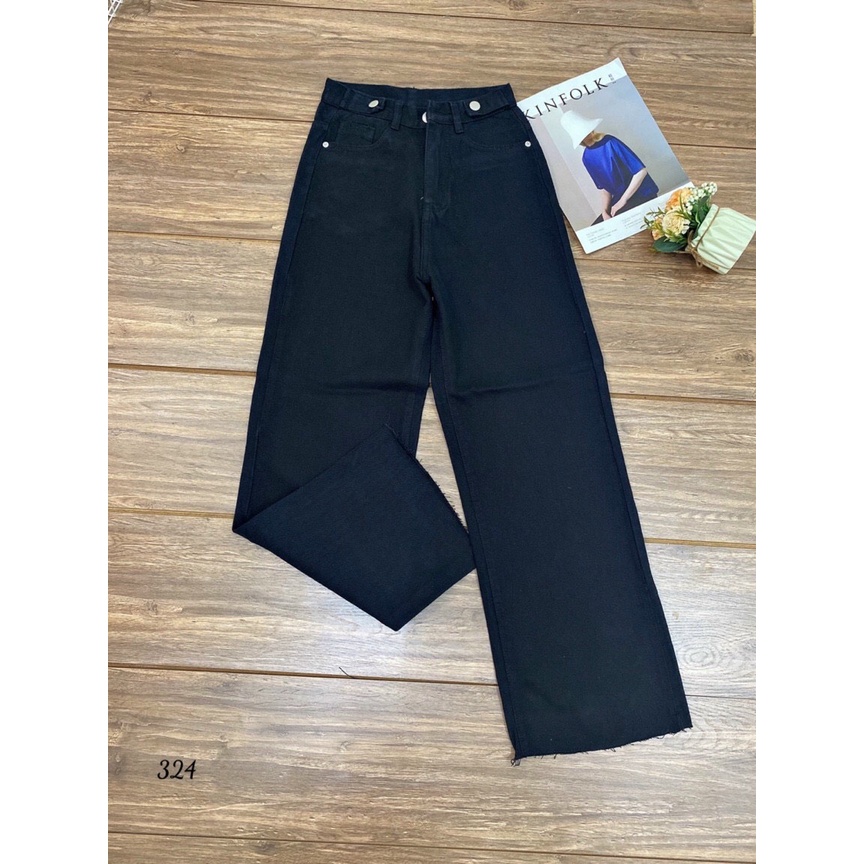 (Hình Video Shop Chụp) Quần jeans ống suông đen nữ lưng cao tôn dáng cạp nút shop Maika-Jeans