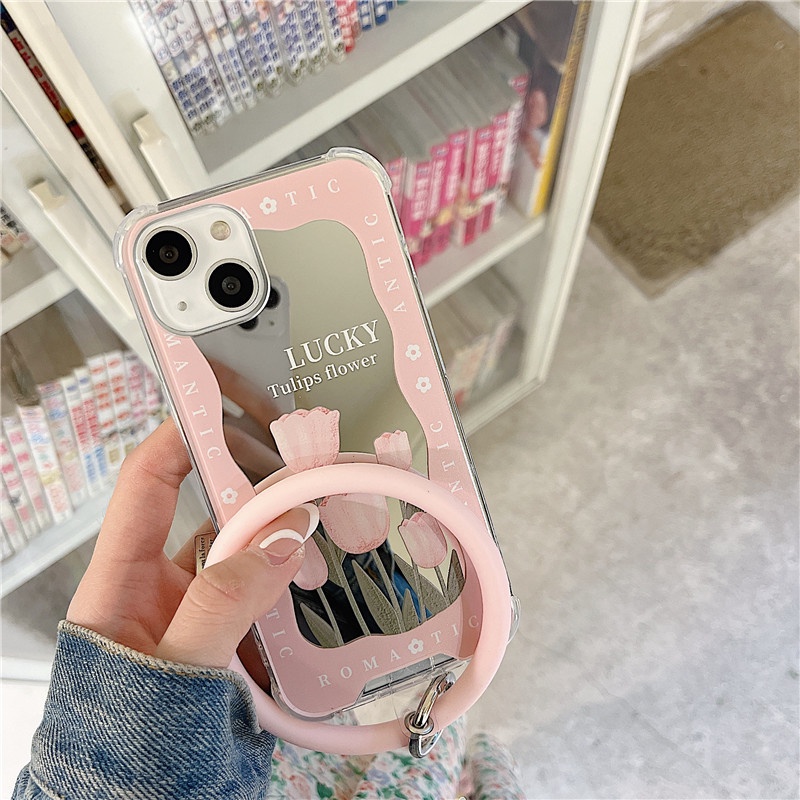 Ốp lưng iphone Ốp Điện Thoại Silicon Tráng Gương Họa Tiết Hoa Kèm Dây Đeo Cho iPhone12Pro 6 / 7 / 8 6Plus / X / XR / / Promax / 14 / 13 Dinuo case