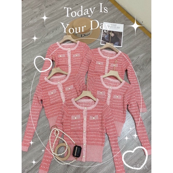 [Ảnh thật/Video]Áo cadigan mongtogi Hồng dài tay đính ngọc ngắn tay Áo len Hàn Quốc sang chảnh