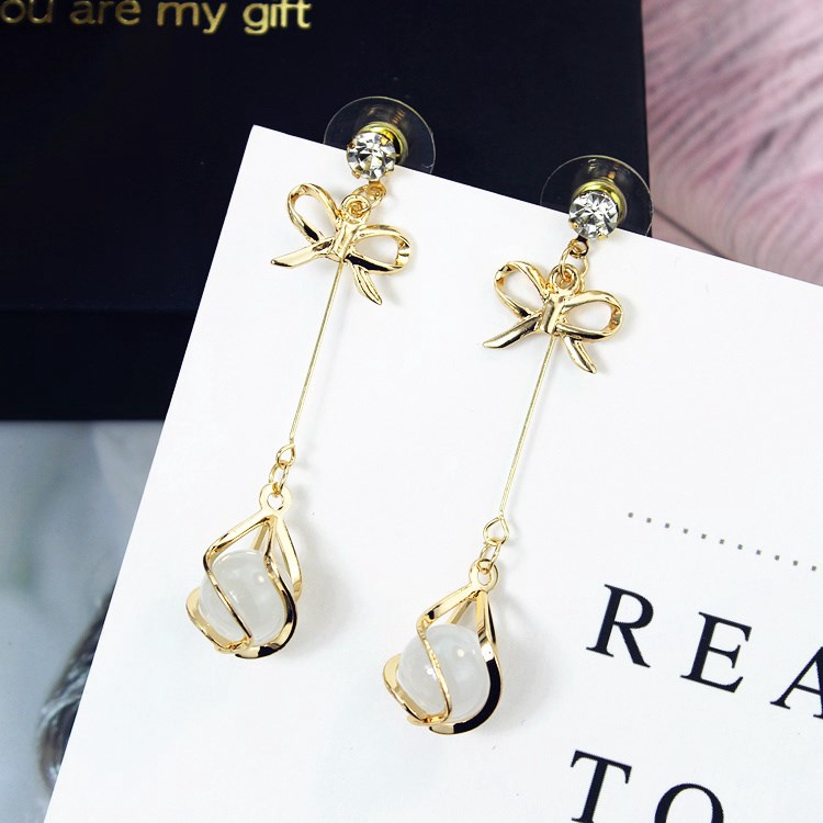 Bông Tai Mạ Bạc 925 Hình Nơ Đính Đá Pha Lê Sang Trọng