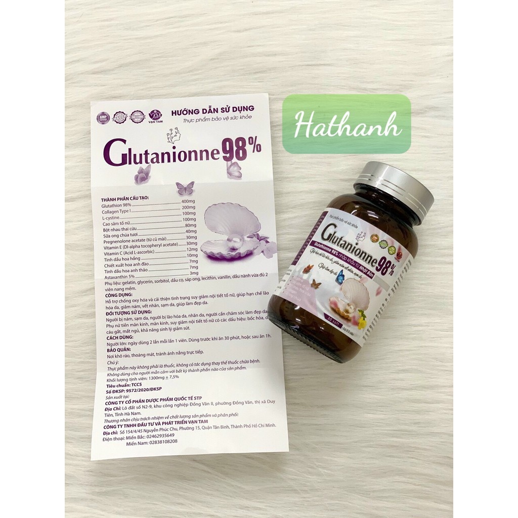 Viên uống trắng da, tạo mùi thơm cơ thể Glutanionne 98% | Thế Giới Skin Care