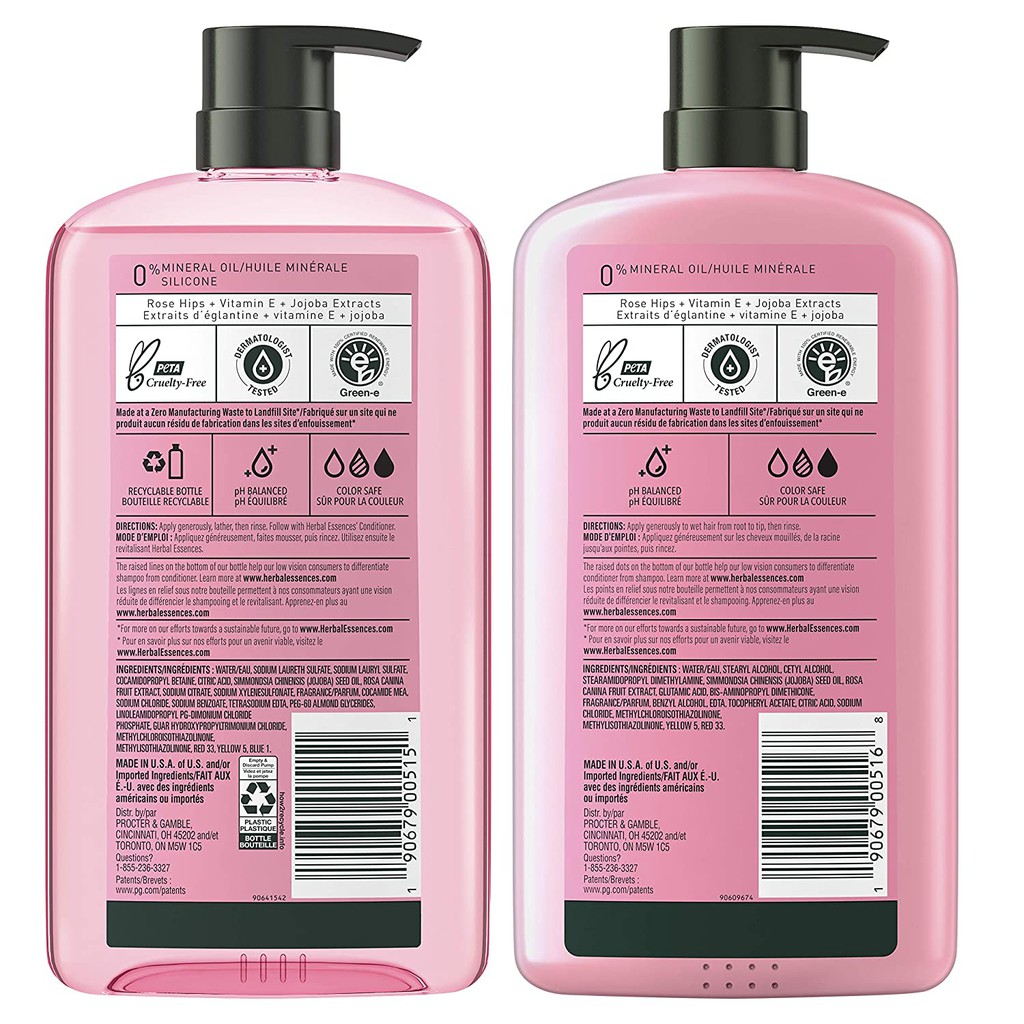 Bộ dầu gội & xả Herbal Essences Shampoo and Conditioner, Vitamin E, Rose Hips and Jojoba Extract, Smooth Collection 865m