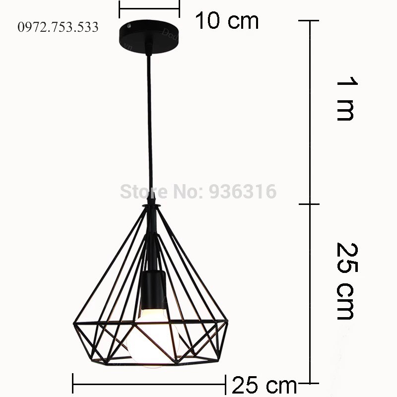 Đèn thả trang trí hình kim cương D250 kèm bóng đèn