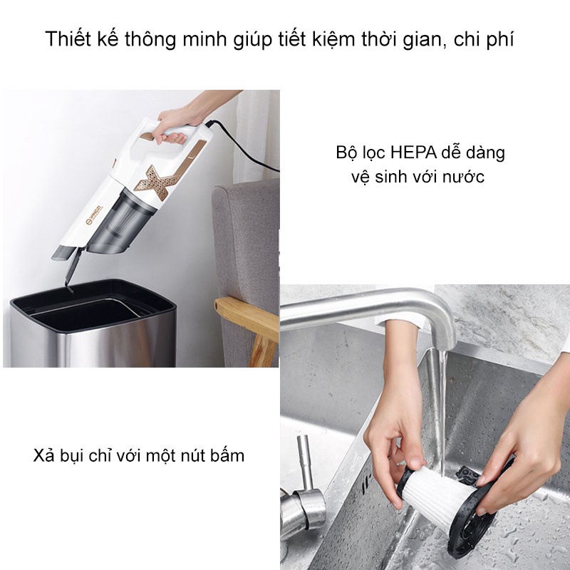 Máy hút bụi cầm tay YANGZI - Máy hút bụi gia đình hàng nhập khẩu CAO CẤP bảo hành 12 tháng, lực hút khỏe 14000Pa