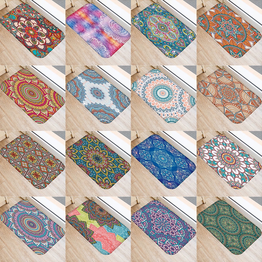 Thảm Chùi Chân Chống Trượt Họa Tiết Hoa Mandala Dành Cho Phòng Tắm
