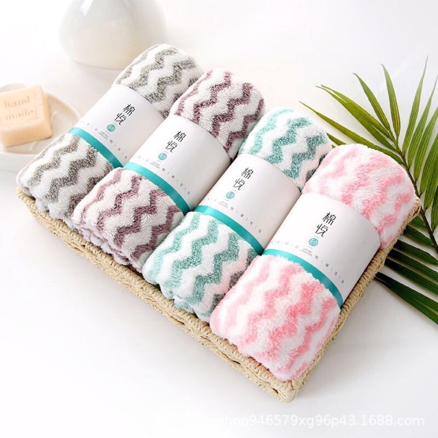 Khăn Mặt Lông Cừu Xuất Hàn Vân Kẻ Sọc Siêu Mềm Kích Thước 30x50cm - T2K Shop