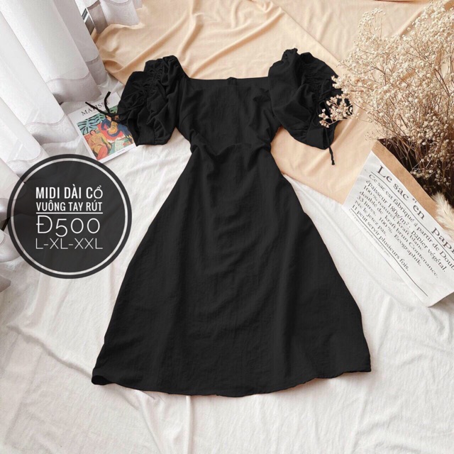 Bigsize đầm ĐỎ-ĐEN cổ vuông tay rút 55-90kg[HcM sỉ-hoả tốc 7-14h mỗi ngày]