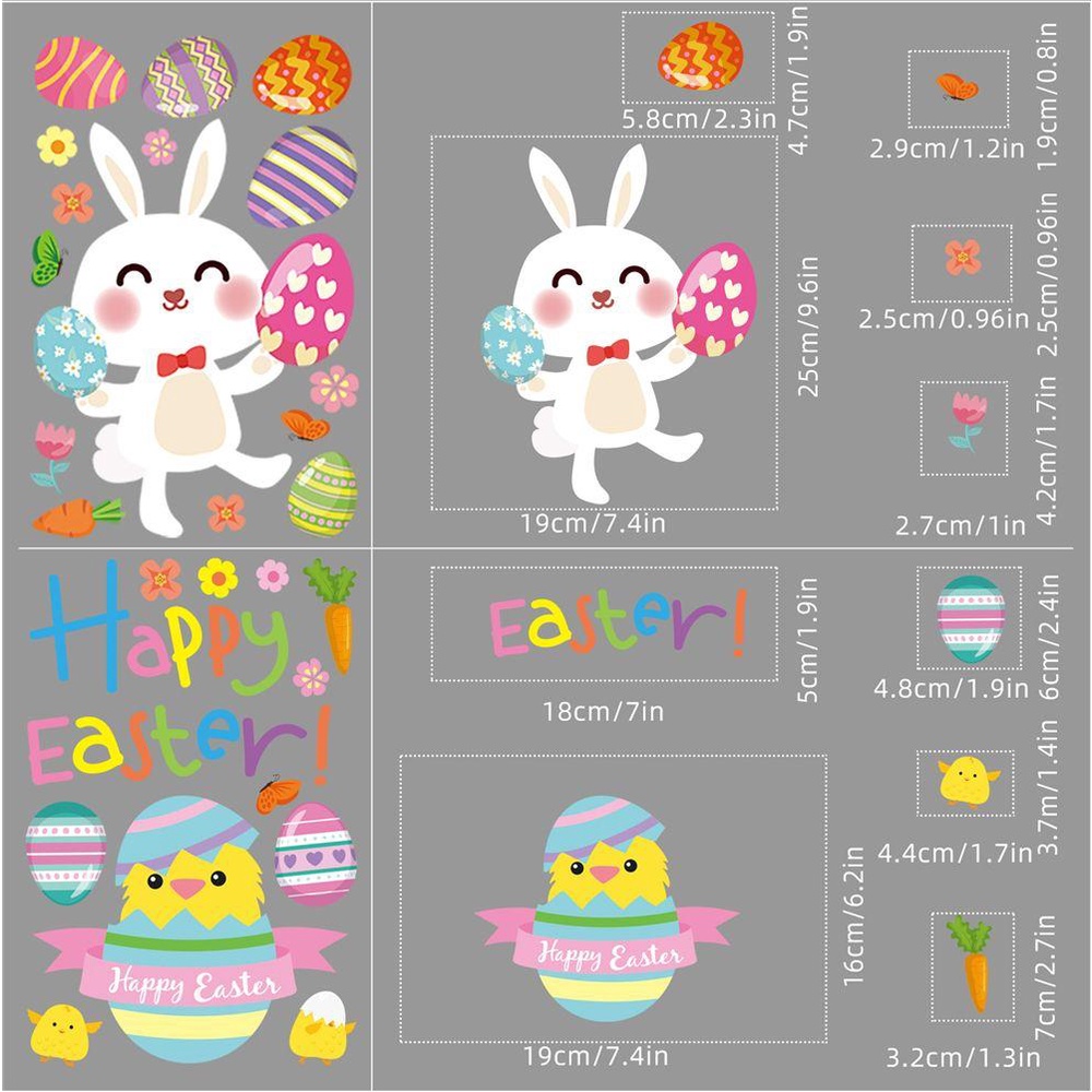 MUVAKO 125Pcs DIY Easter Window Clings for Glass/Windows/Mirror/Door Happy Easter Window Stickers Clings Decor Home, Office, Schoo Double-sided Printed Easter Eggs Party Supplies Bunny Carrot Flowers Easy to Use