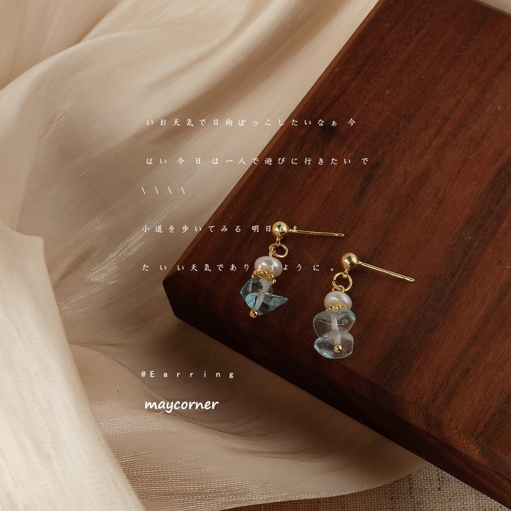 Khuyên tai đá xanh xếp tầng Mạ bạc 925 cao cấp 1609