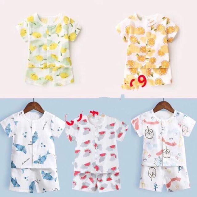 Bộ cotton giấy ngắn tay , cài cúc mặc hè siêu mát, siêu thấm mồ hôi cho bé (4 - 15 kg)