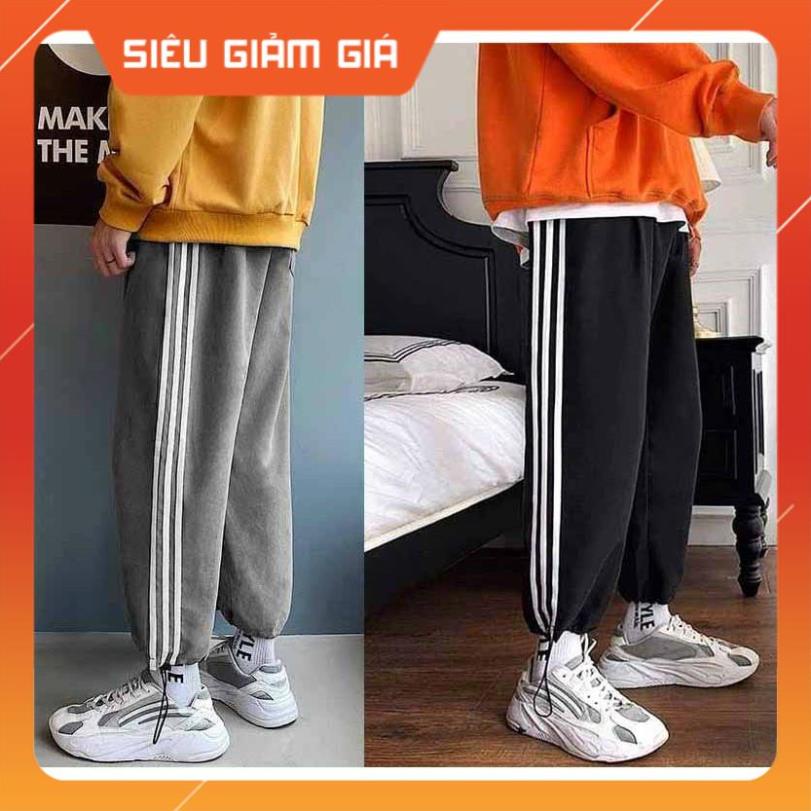 Quần jogger BÓ CHUN unisex 3 SỌC thể thao nam nữ, quần thun nỉ