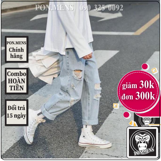 Quần baggy jean nam nữ ống rộng rách gối mới 2021