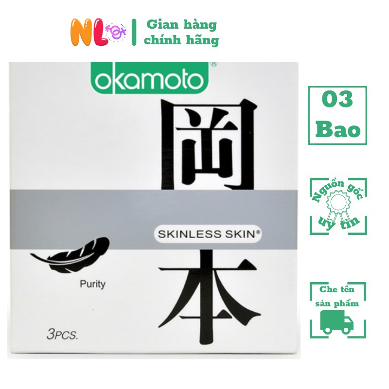 Bao cao su OKAMOTO Purity Skinless Skin siêu mỏng tinh khiết dùng là phê ( 3PCS)