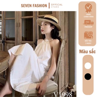 Đầm suông cổ yếm xẻ lưng váy maxi đi biển Q015
