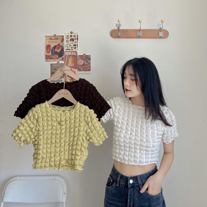 ÁO KIỂU CROPTOP CỰC HOT MAY VẢI XỐP ĐẸP LẮM B43